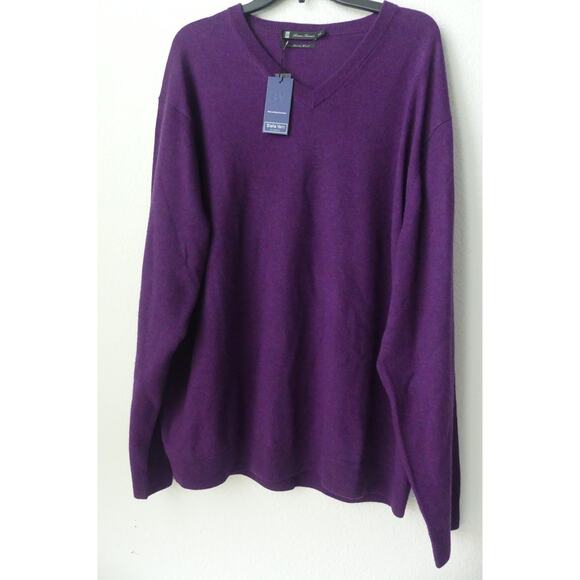 NWT Bruno Ferraro Sweater Men's XXL Fine Merino Wool V-Neck Purple Preppy Class - Picture 1 of 7